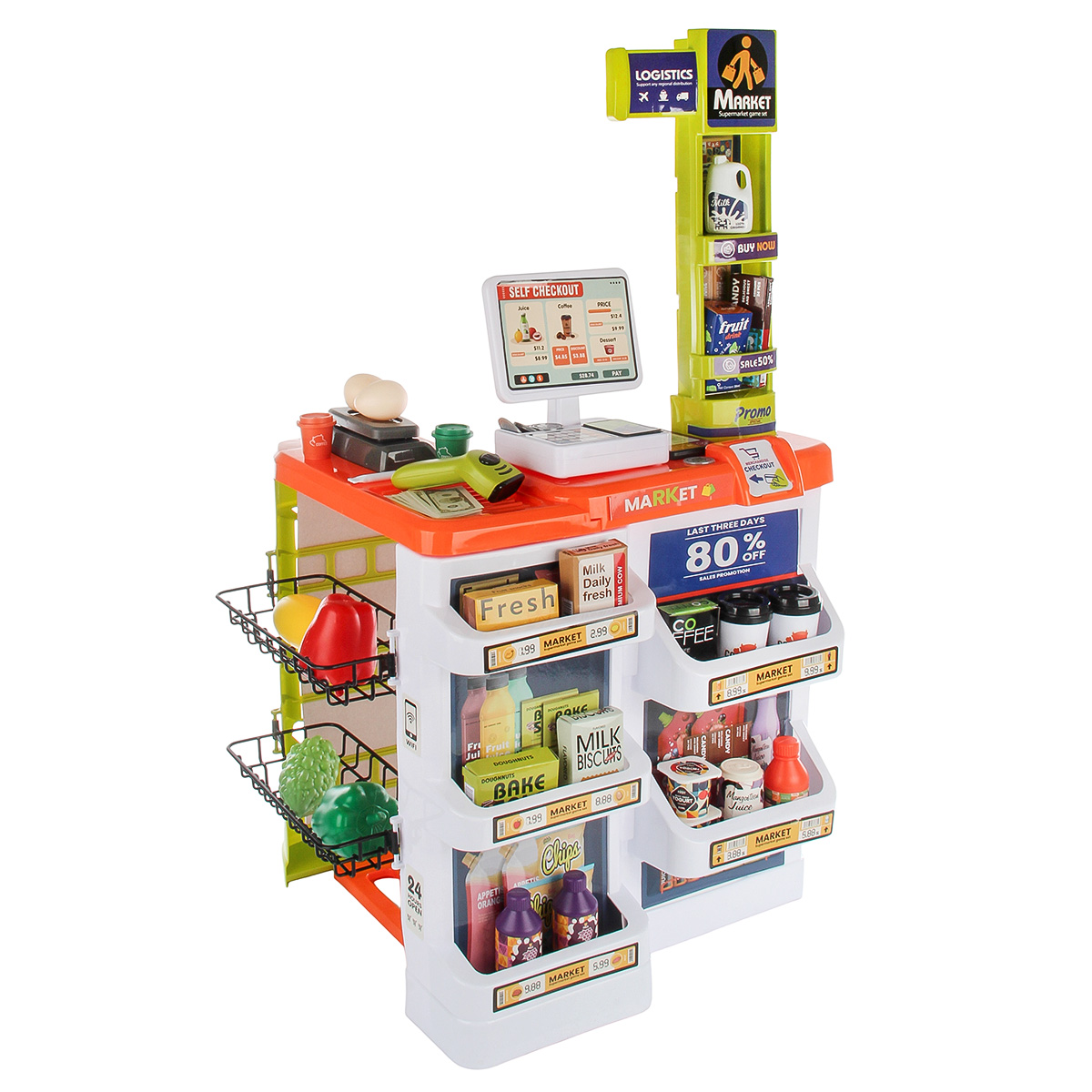 Игровой набор Veld Co касса, тележки и корзинки, прилавок, продукты - фото 6