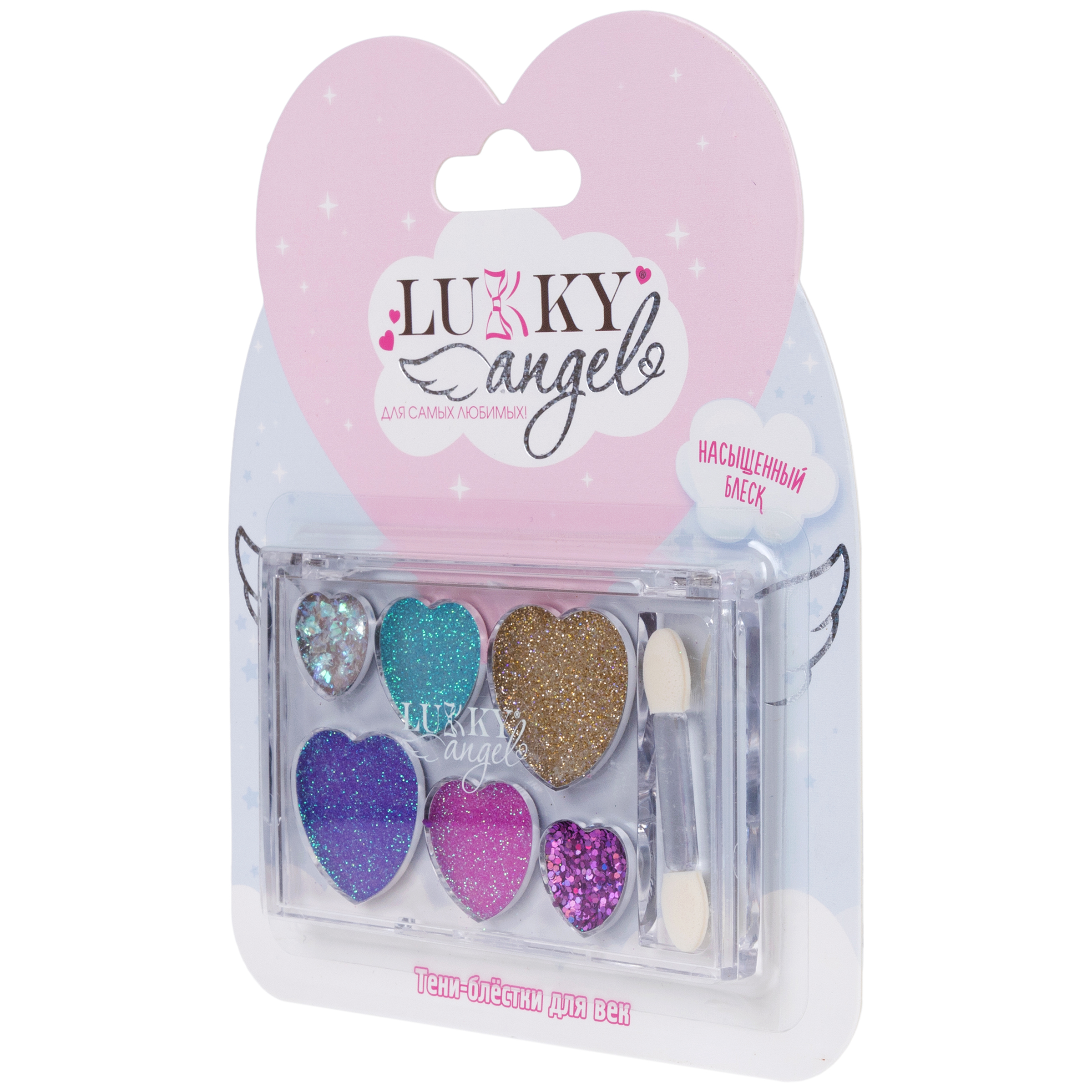 Тени для век LUKKY Angel с блёстками Разноцветные Сердечки 6 цветов 6 г - фото 7