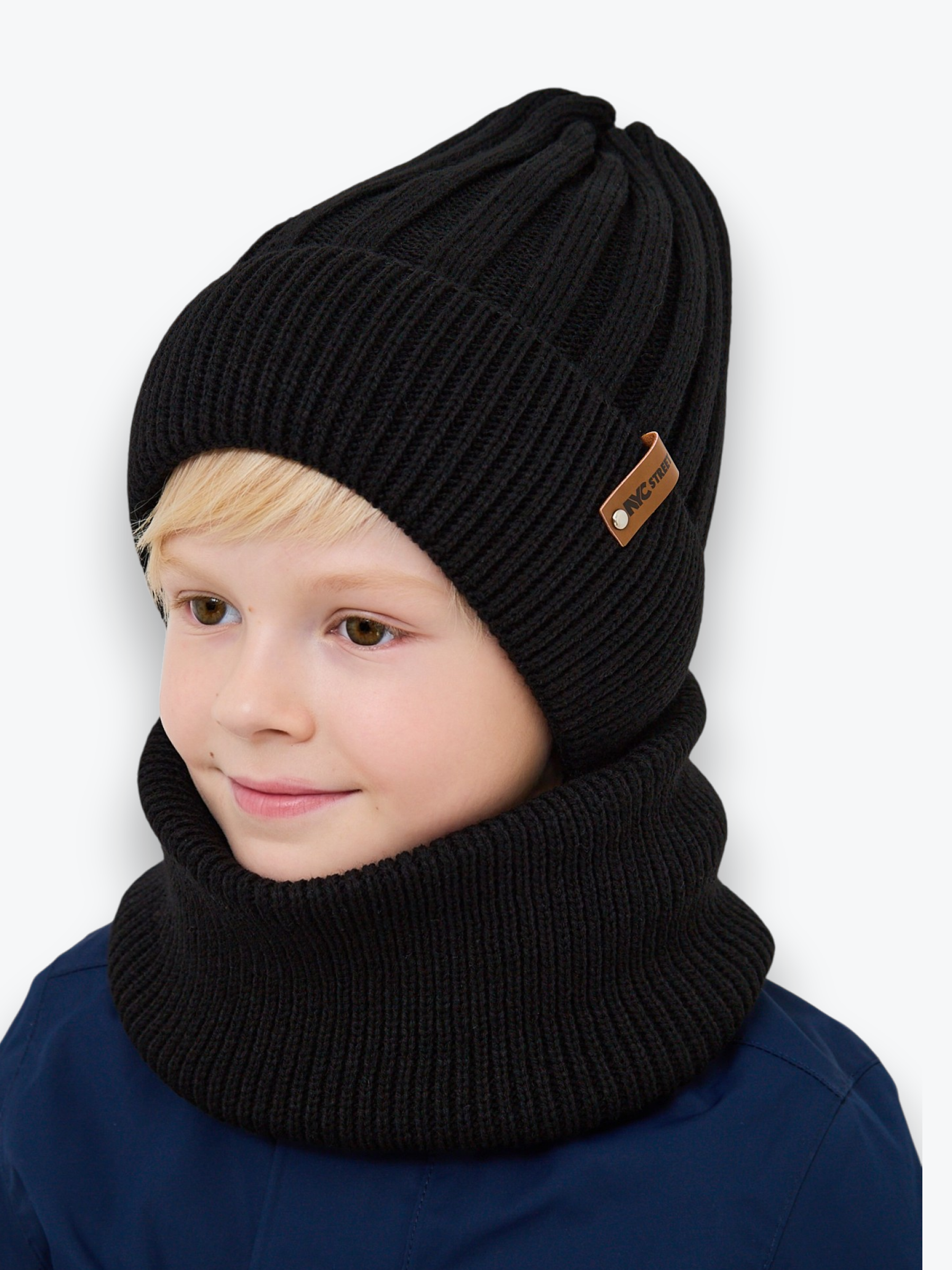Шапка и снуд NYCkids NYC-H-54-WIDEstr-blackB - фото 1