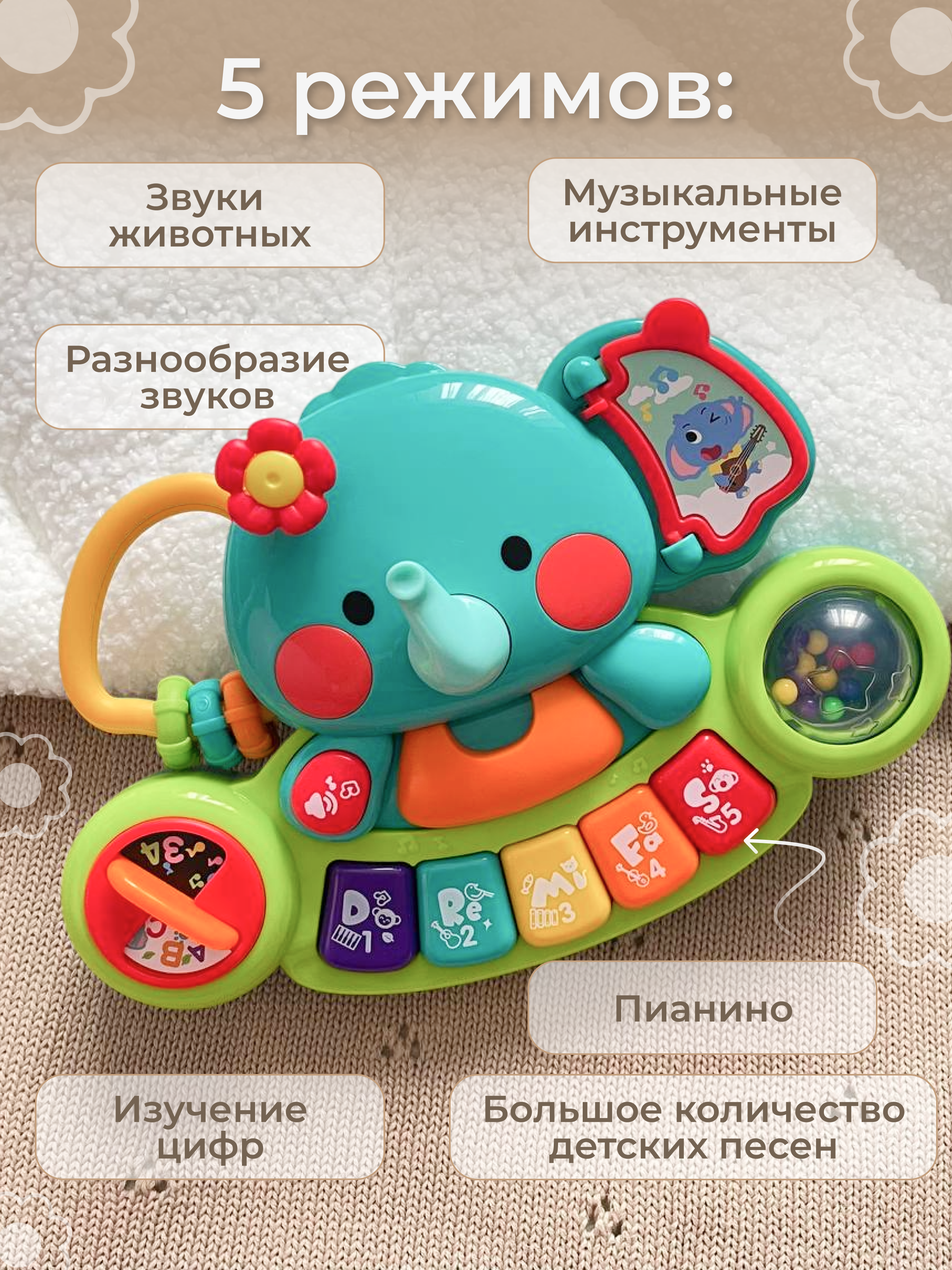 Игрушка MyMoon Музыкальный Слоник - фото 3