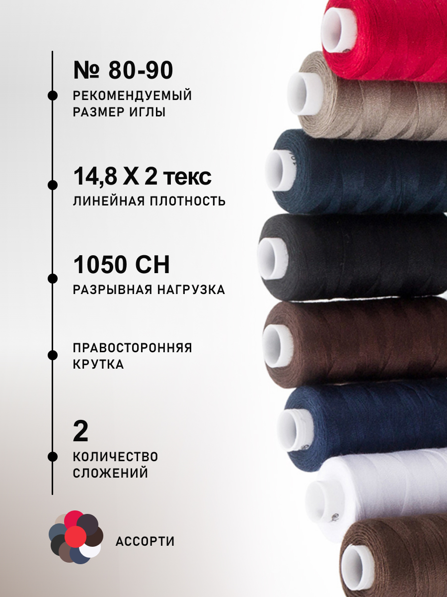 Нитки для шитья 40/2 Ассорти Bestex 365м 10шт - фото 2