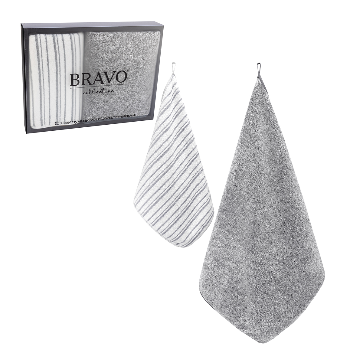 Полотенце BRAVO Лайн 35*75 + 50*100 серый 2 шт. - фото 1