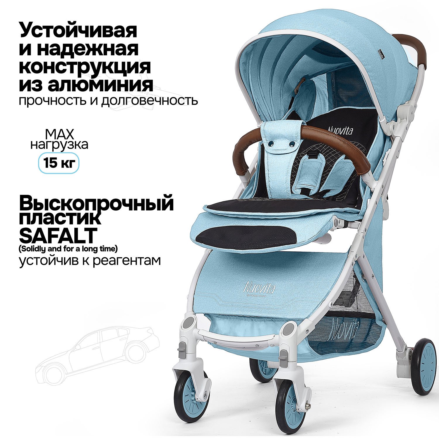 Коляска прогулочная Nuovita Giro Lux голубой - фото 21