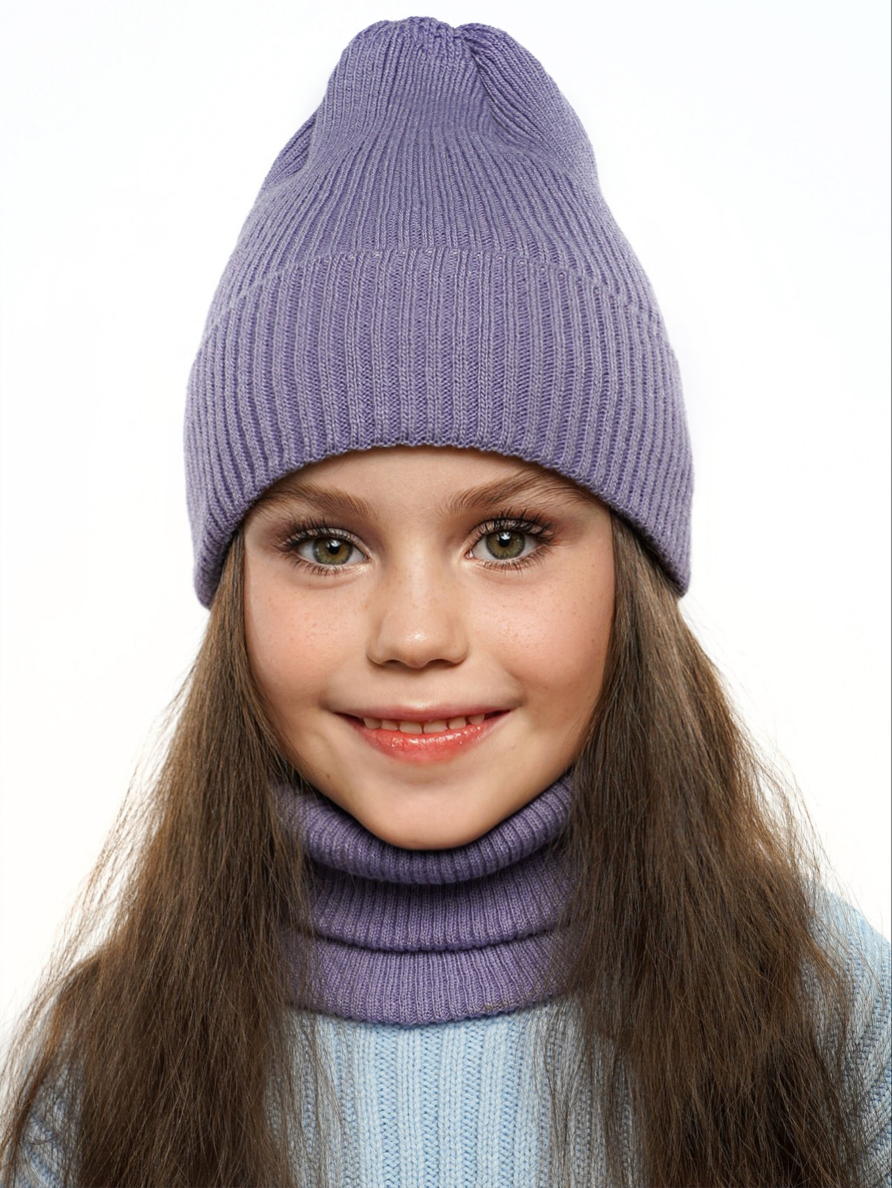 Шапка и снуд ПриКиндер U-Sp234140 Цвет: Сиреневый - фото 1
