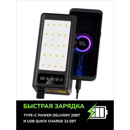 Повербанк 50000 мАч SmartiNext с LED светильником и кабелями черный