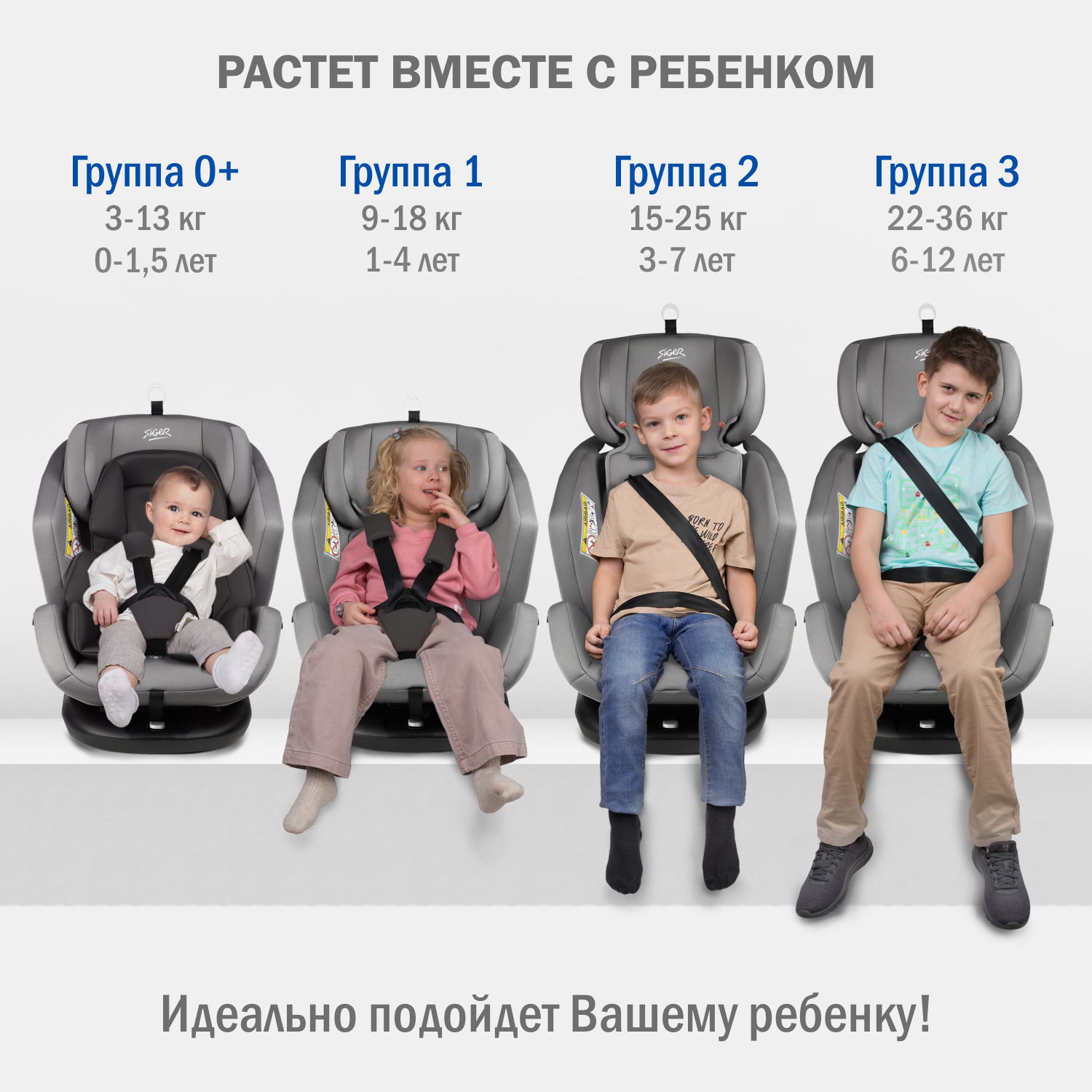 Автокресло SIGER Ультра 0+/1/2/3 (0-36 кг) серый - фото 11