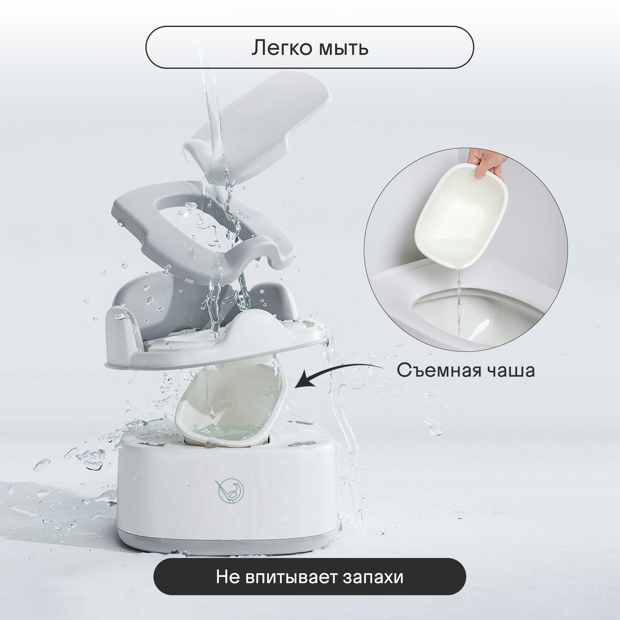 Горшок детский Kidzi Step-by-step, 3 в 1 - горшок-стульчик, бело-серый - фото 6