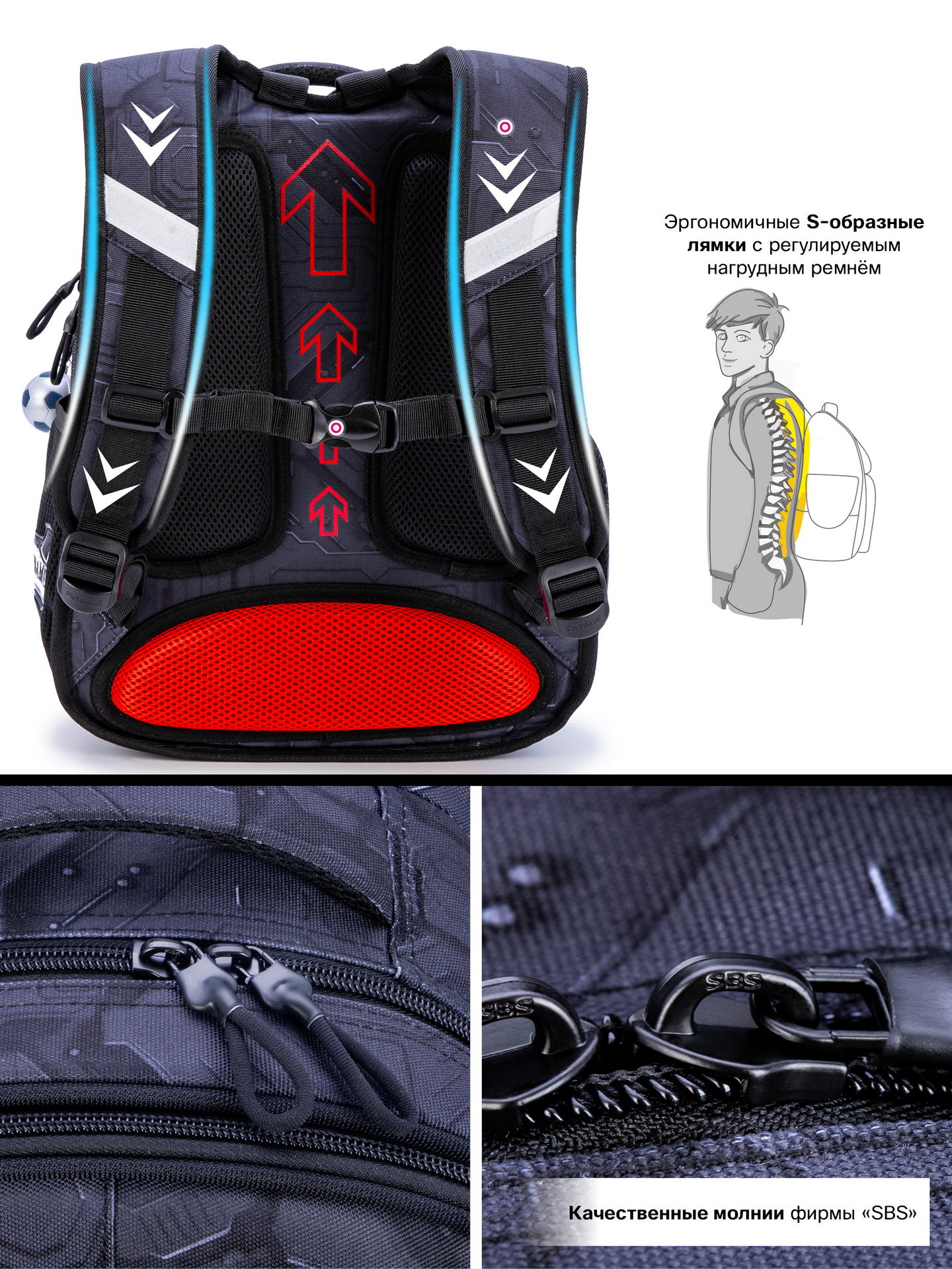 Рюкзак SkyName 1-4 класс, набор 4 в 1 - фото 13