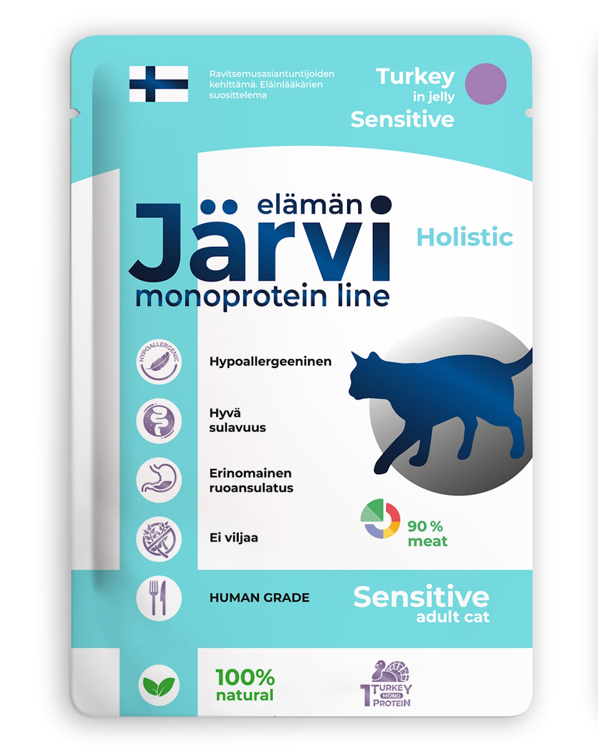 Корм монопротеиновый для кошек Jarvi для кошек с чувствительным пищеварением кусочки в желе индейка 85г - фото 1