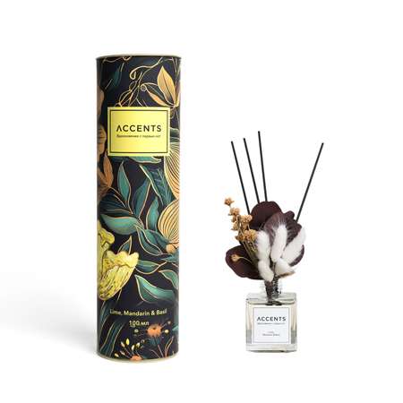 Диффузор с сухоцветами в Премиум тубусе Accents Lime, Mandarin & Basil