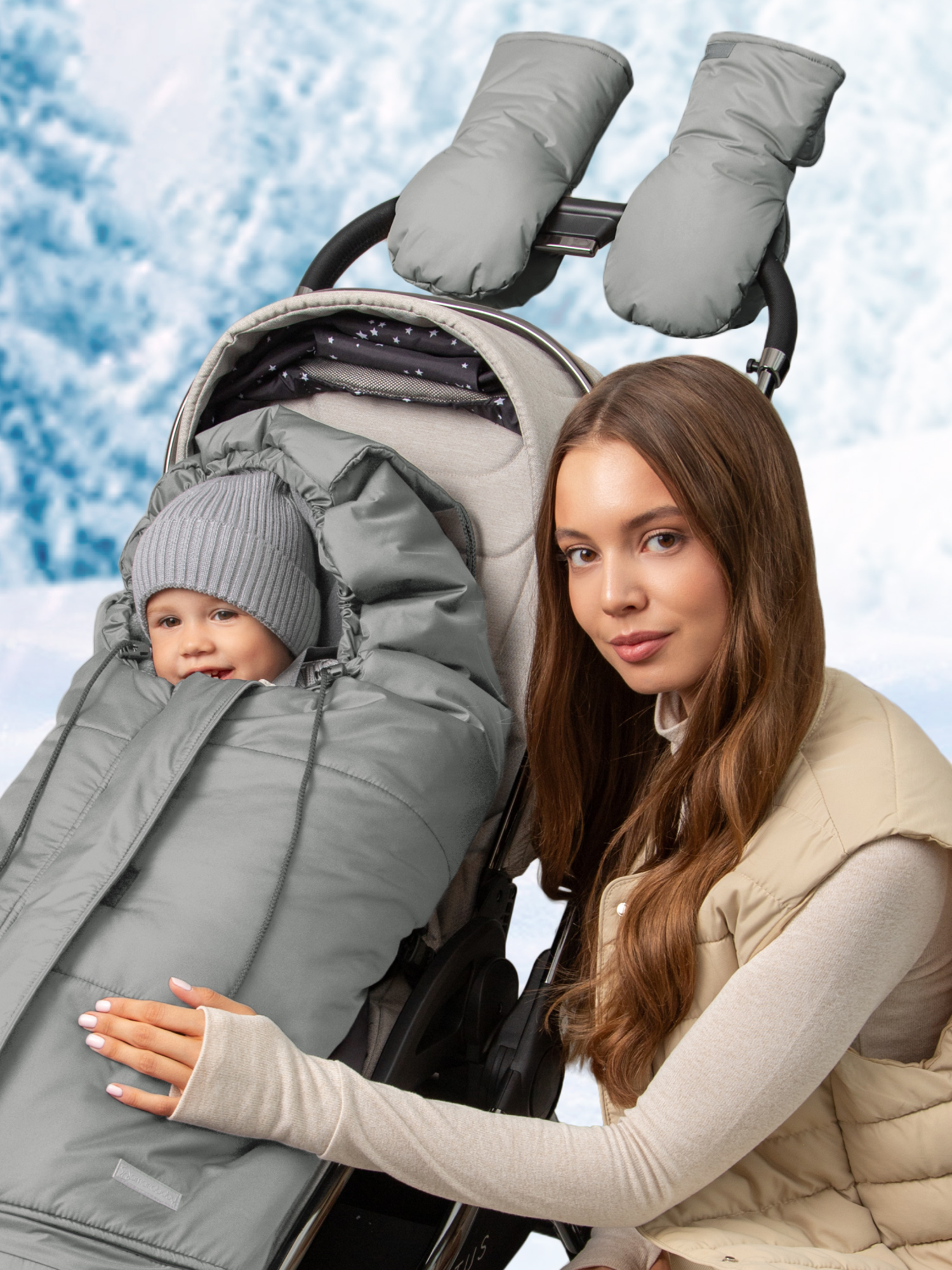 Конверт в коляску Amarobaby Frost Трансформер серебряный - фото 25