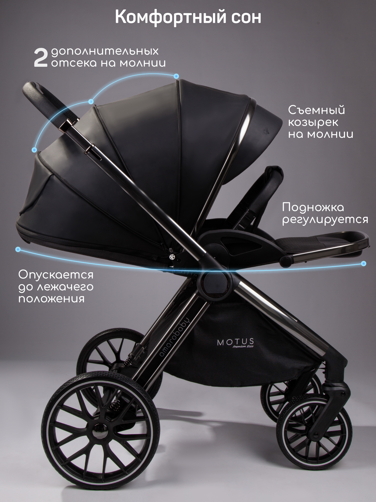 Коляска 2в1 Amarobaby Motus Premium Ecco черный - фото 12