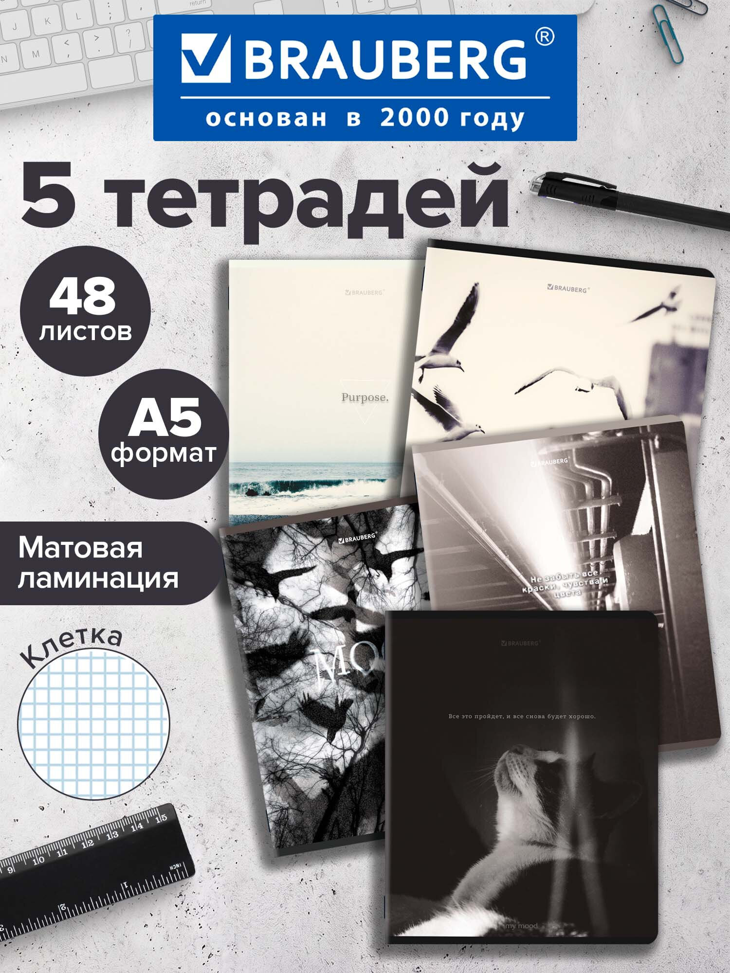 Тетрадь Brauberg клетка 48 лист. 5 шт. - фото 1