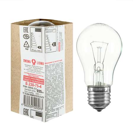 Лампа накаливания Лисма Груша 75W E27