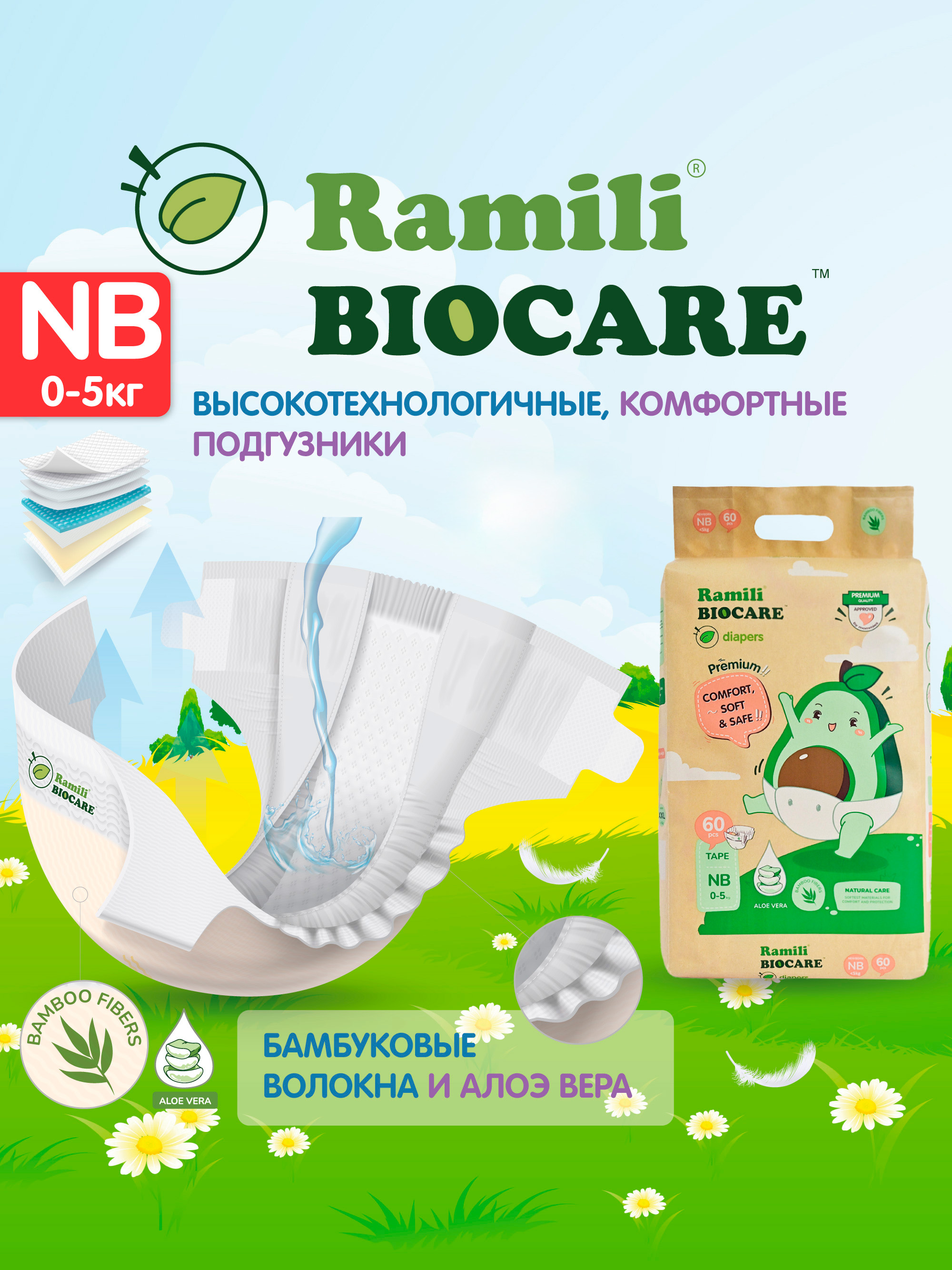 Подгузники Ramili Premium для новорожденных 0 (0-5) 60 шт. - фото 1