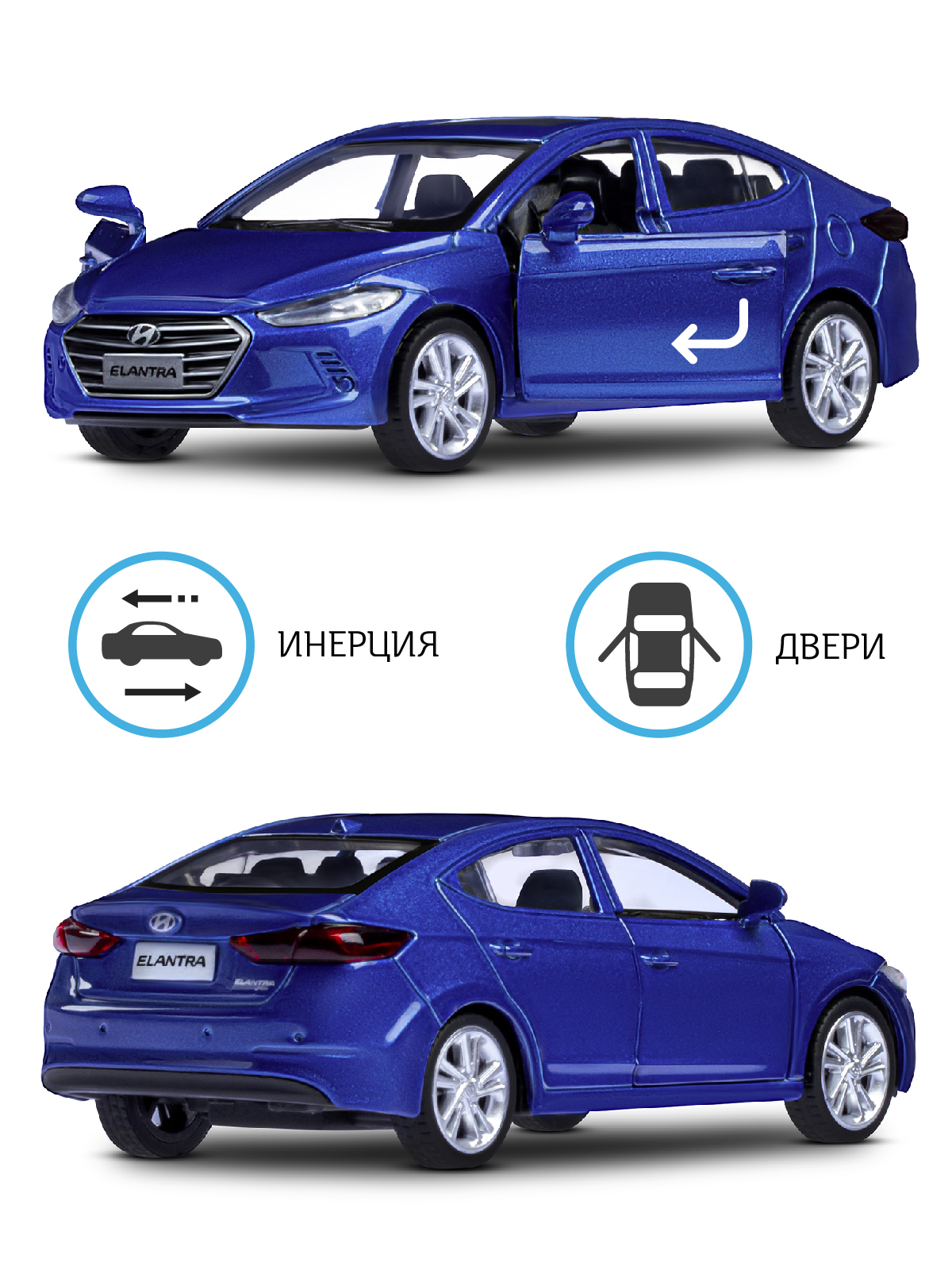 Автомобиль АВТОпанорама Hyundai Elantra 1:40 синий JB1251439 - фото 2