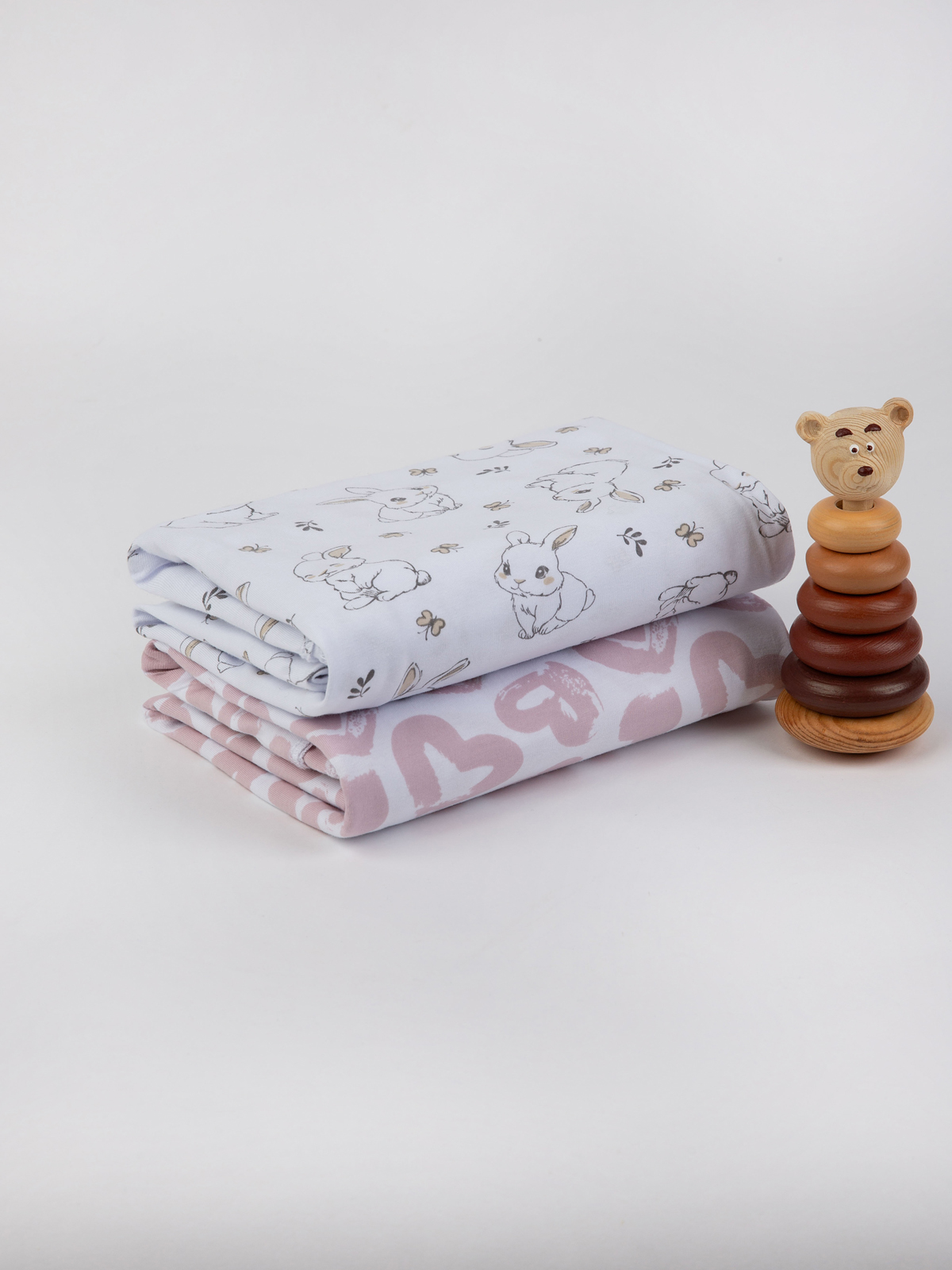 Пелёнка inlovery Зайчики/сердца трикотаж 90х120 см 2 шт. - фото 11