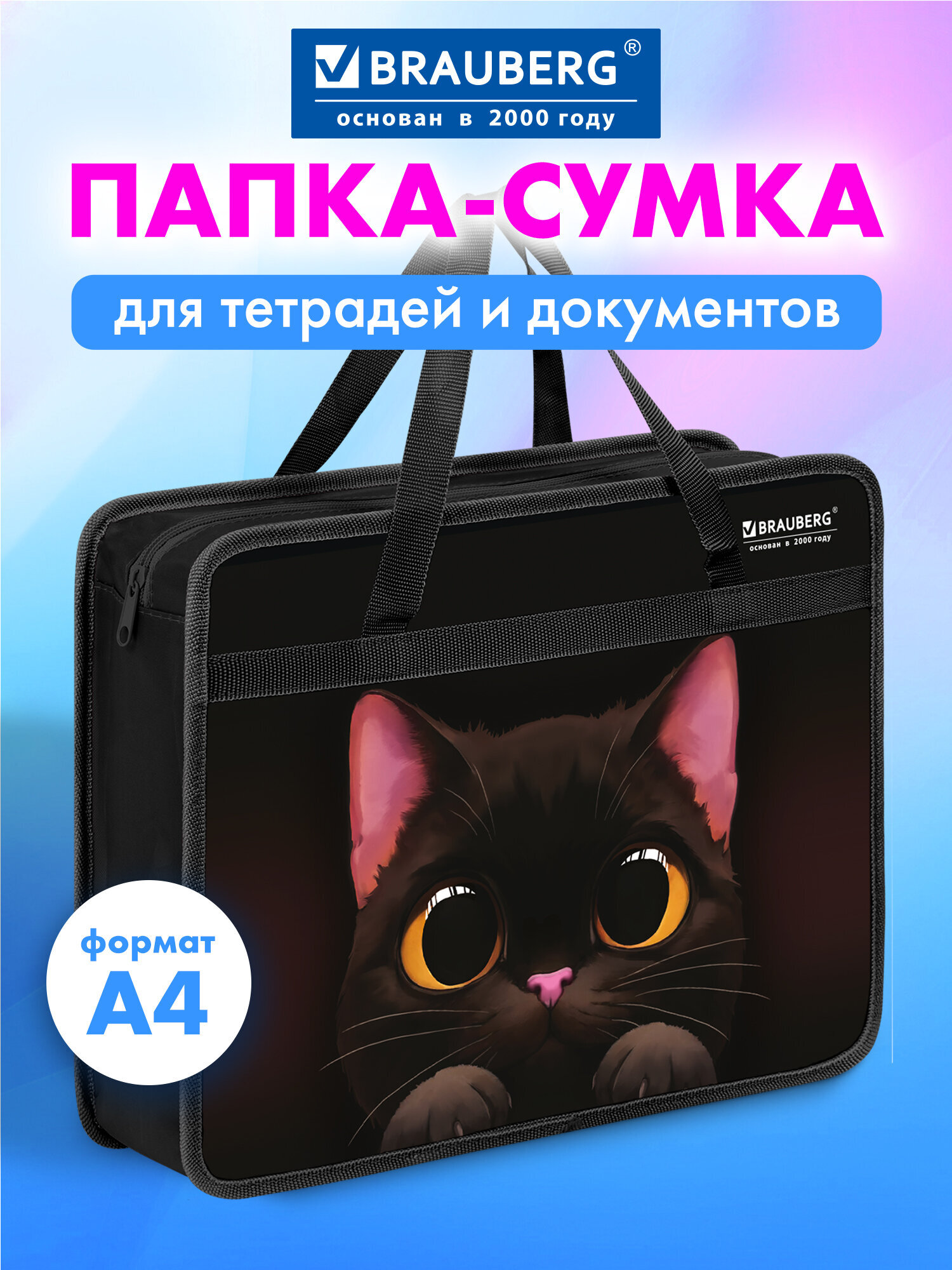 Папка для тетрадей Brauberg большой черный кот А4 - фото 1