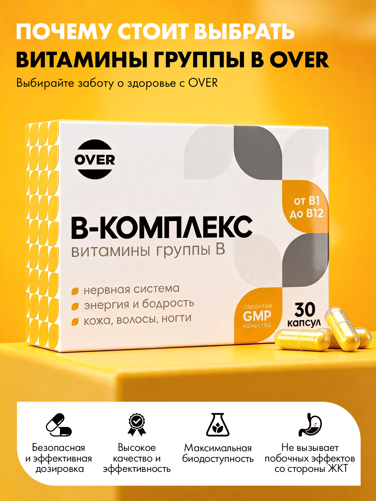 В-комплекс OVER БАД для женщин и мужчин витамины группы В 60 капсул - фото 6