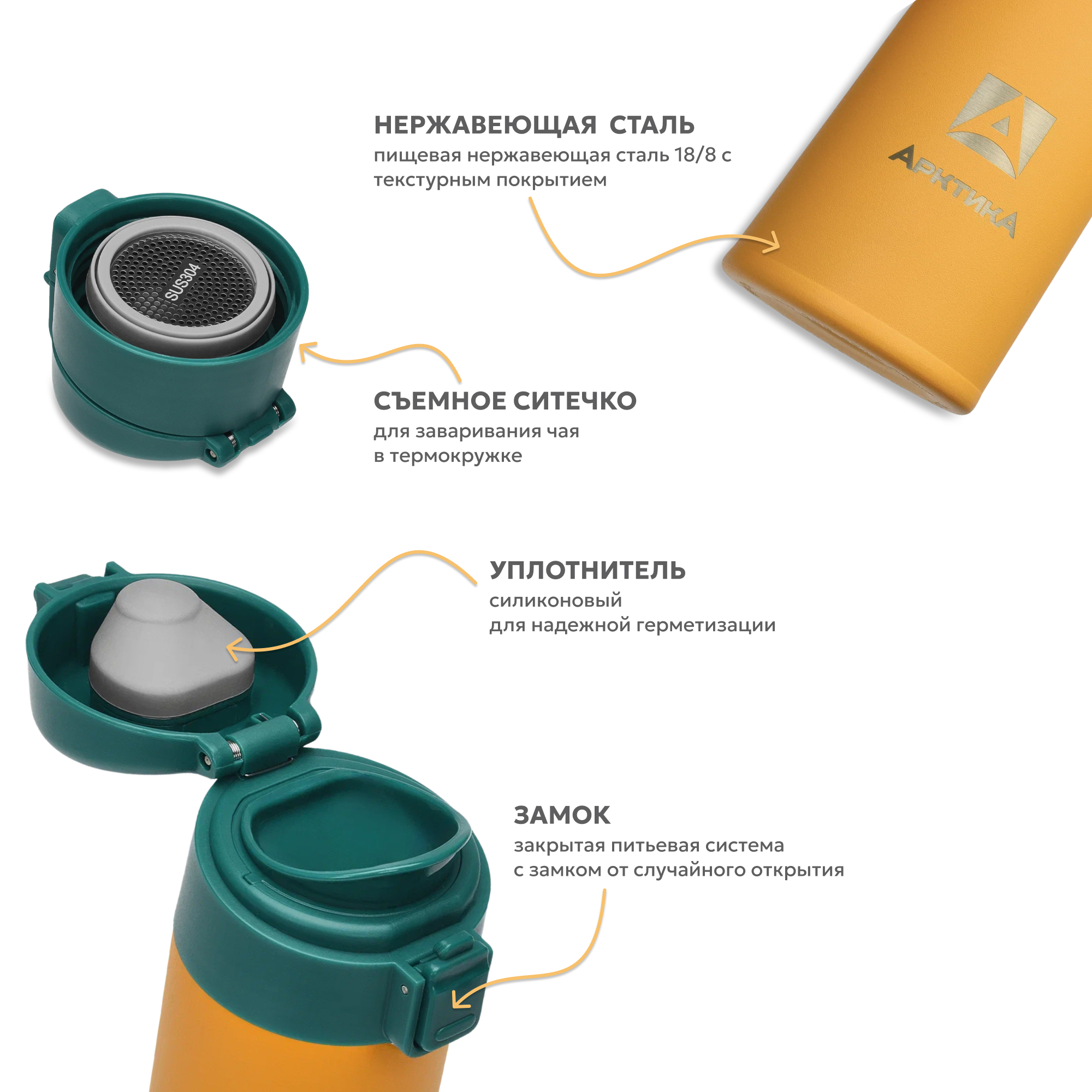 Термокружка Арктика 703-470 морошка с ситечком - фото 3