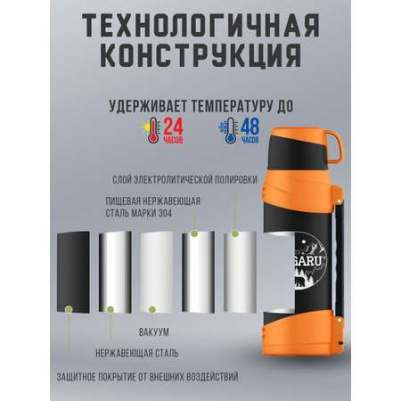 Термос TAIGARU для чая и кофе 2 л широкое горло 2 кружки походный набор