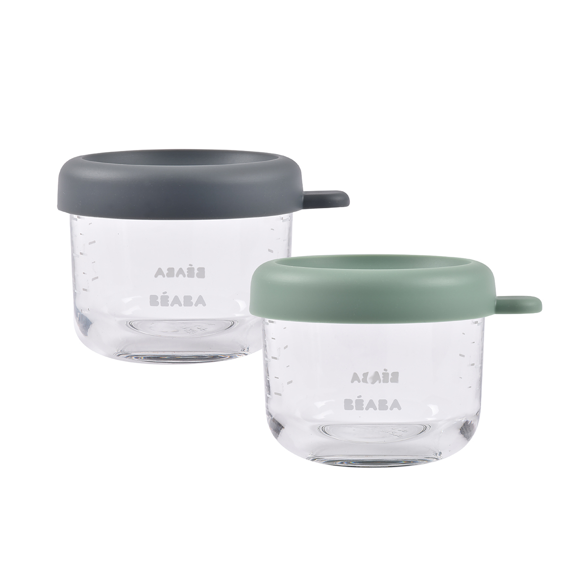 Набор контейнеров 2 шт. BEABA для детского питания и молока стекло 150 мл серый/зеленый - фото 2