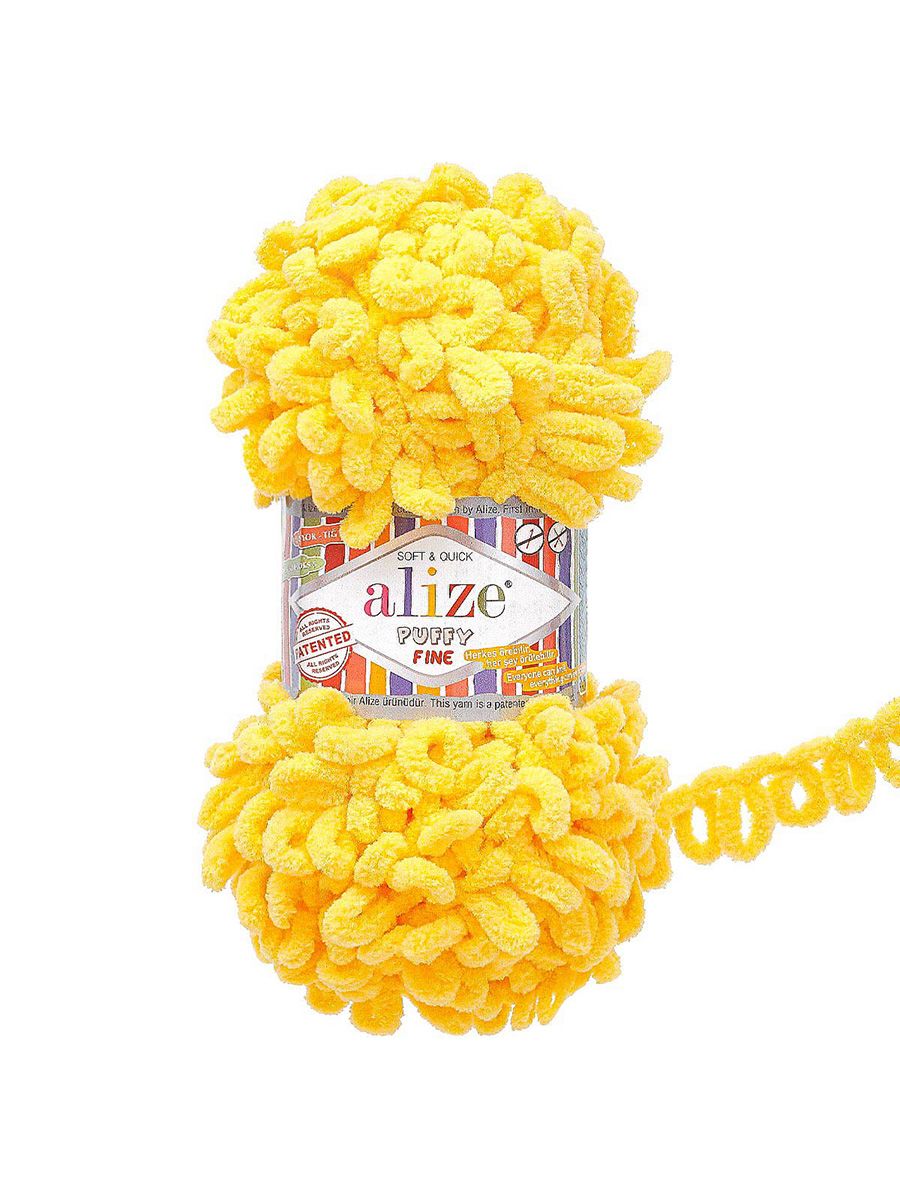 Пряжа для вязания Alize puffy fine 100 г 14.5 м микрополиэстер фантазийная мягкая 113 желтый 5 мотков - фото 4