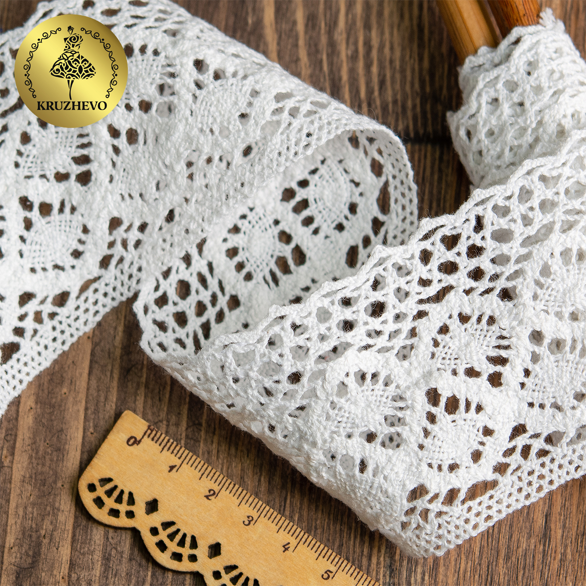 Кружево вязаное хлопковое TBY 50мм цв.белый уп.2,5м - фото 4