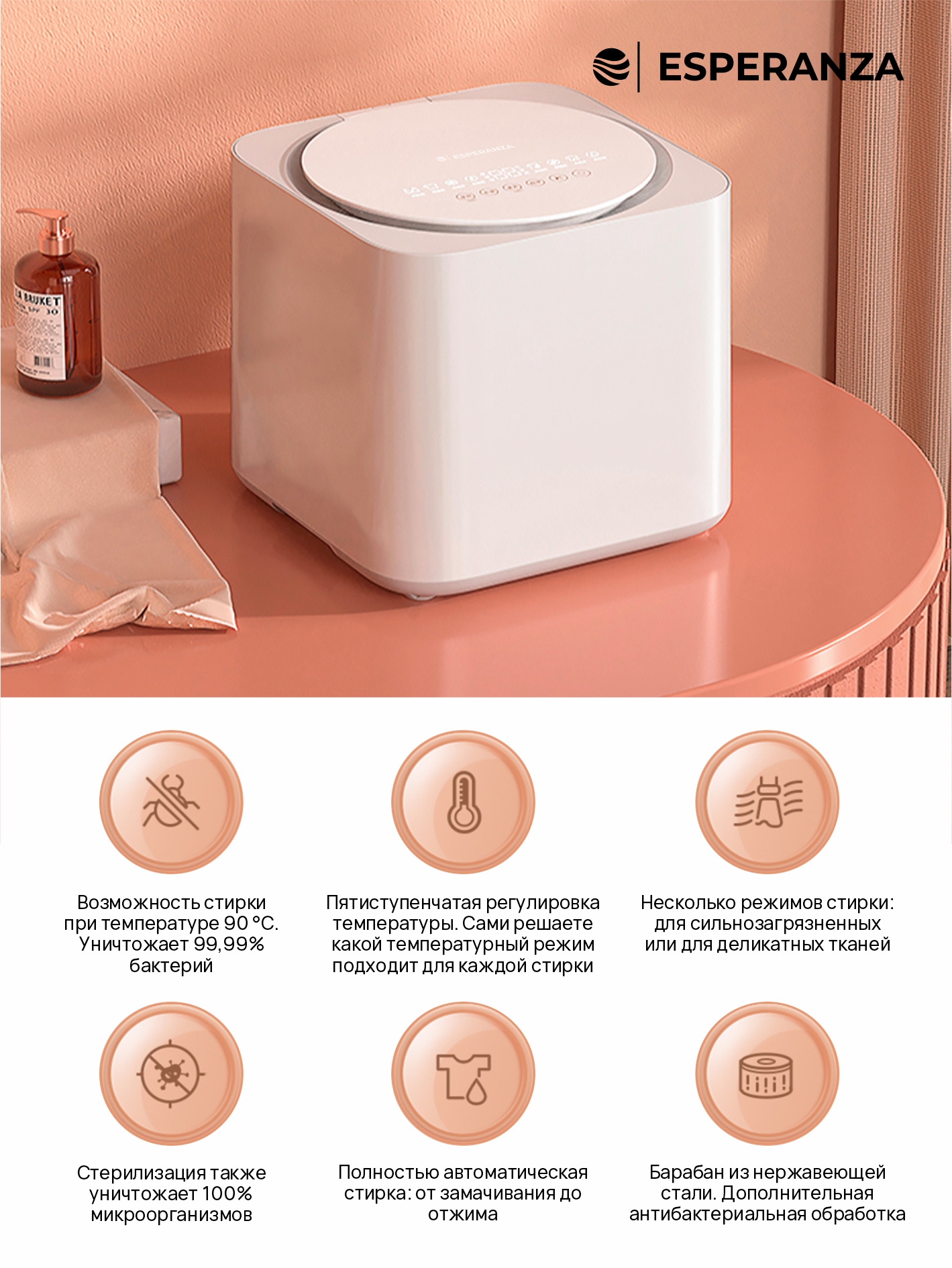 Мини стиральная машина автоматическая ESPERANZA WMT107UBD01 - фото 2