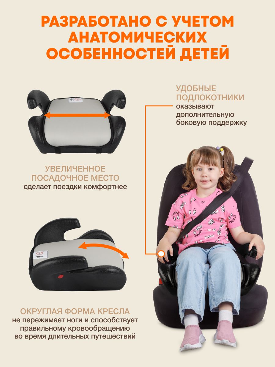 Автокресло ZLATEK Gals 3 (22-36 кг) серый - фото 3