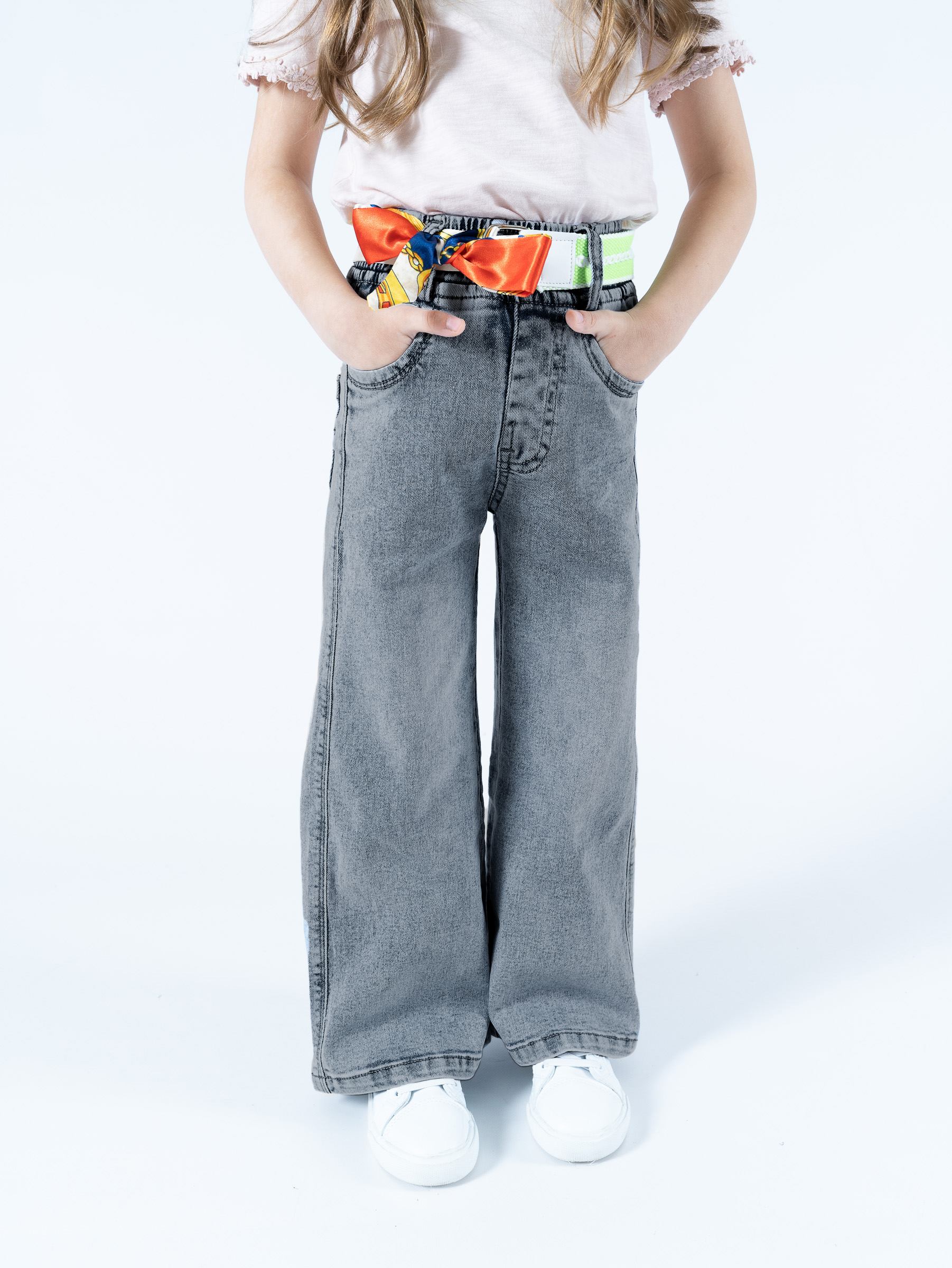 Джинсы TiGaDa джинсы/палаццо/девочки/серый/с ремешком - фото 3