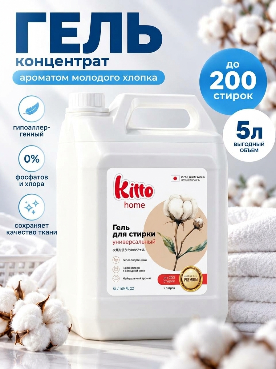 Гель для стирки Kitto Универсальный 5 л 5 кг 1 шт. 1 упак. - фото 1