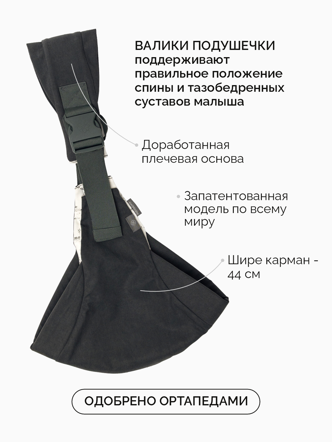 Переноска для новорожденных Timikbaby слинг серый - фото 2