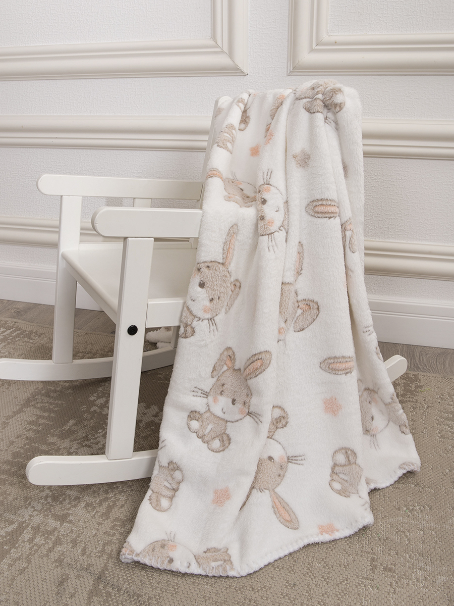 Плед в коляску Baby Nice Velsoft 3D Зайки на белом 100х150 - фото 1