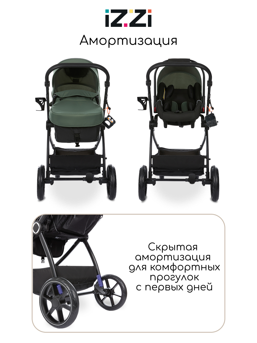 Коляска трансформер iZZi Универсальная зеленый - фото 9