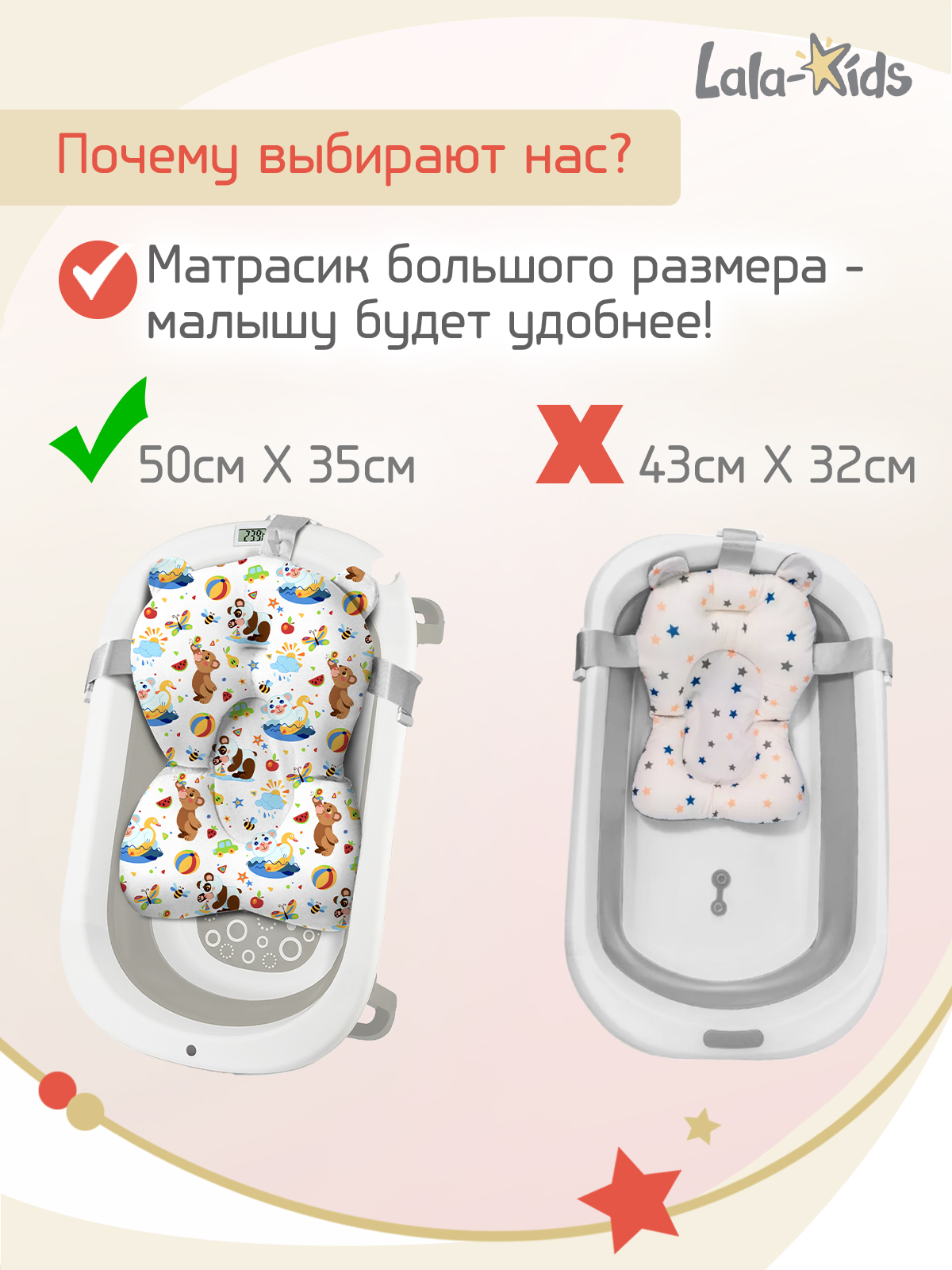 Ванночка LaLa-Kids с матрасиком, складная серый - фото 3