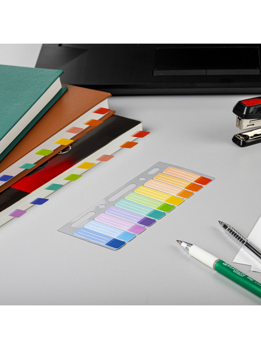 Закладки канцелярские Brauberg самоклеящиеся для книг и ежедневника пластиковые 10 цветов по 10 листов - фото 5