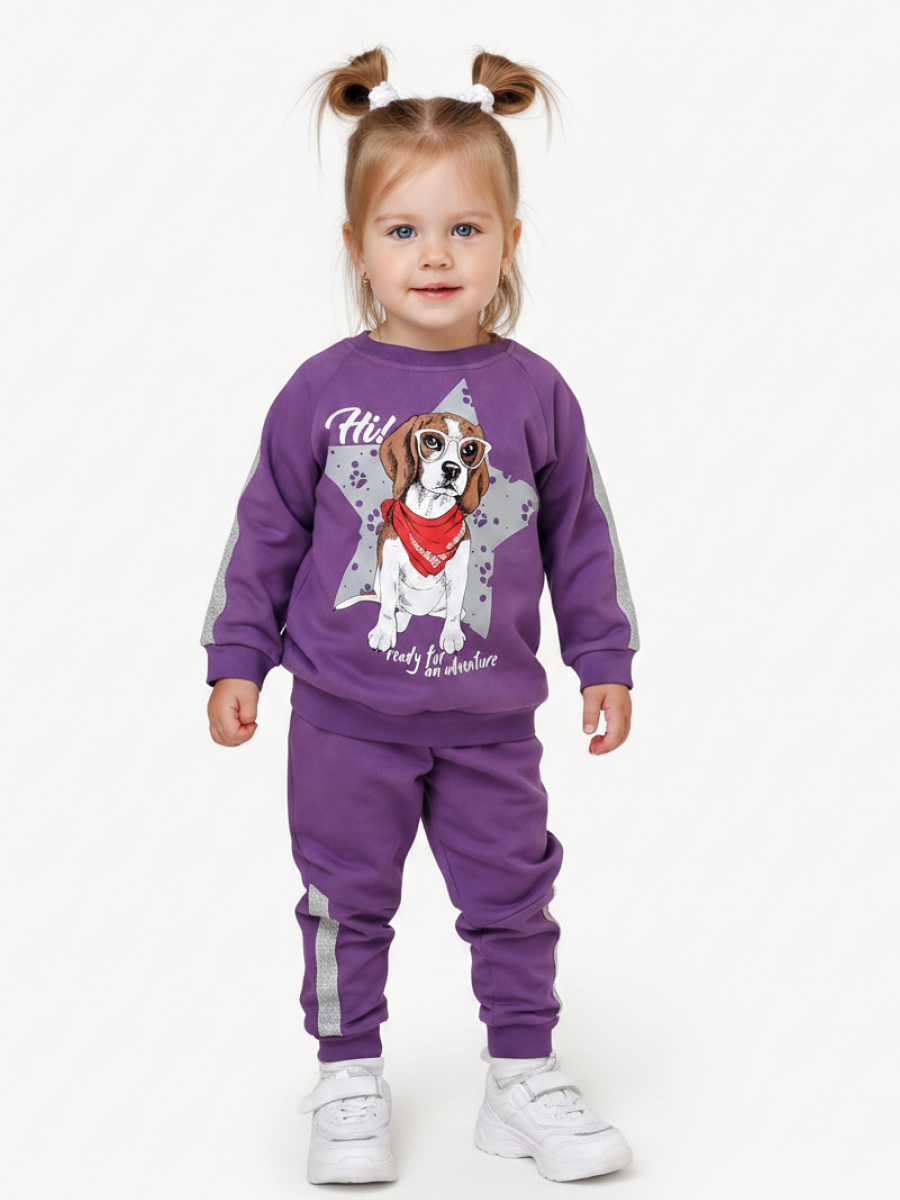 Изображение товара Спортивный костюм для девочки ВEDDI из хлопка с лампасами и принтом 74