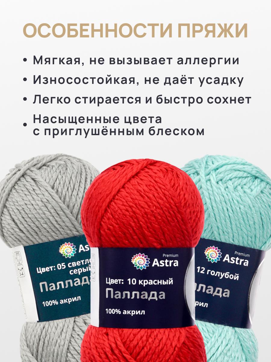 Пряжа Astra Premium Паллада акриловая 100 г 100 м 10 красный 3 мотка - фото 3