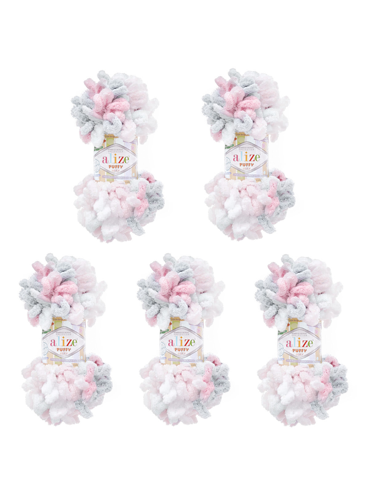 Пряжа для вязания Alize puffy color 100 г 9 м микрополиэстер плюшевая мягкая 5864 секционный 5 мотков - фото 6