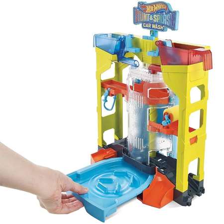 Парковка Hot Wheels Мойка Трюки и брызги многоуровневый, с лифтом