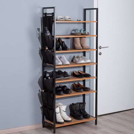 Обувница этажерка LETTA Ultra plus Цвет дуб вотан спанбонд черный металл 730х864х308