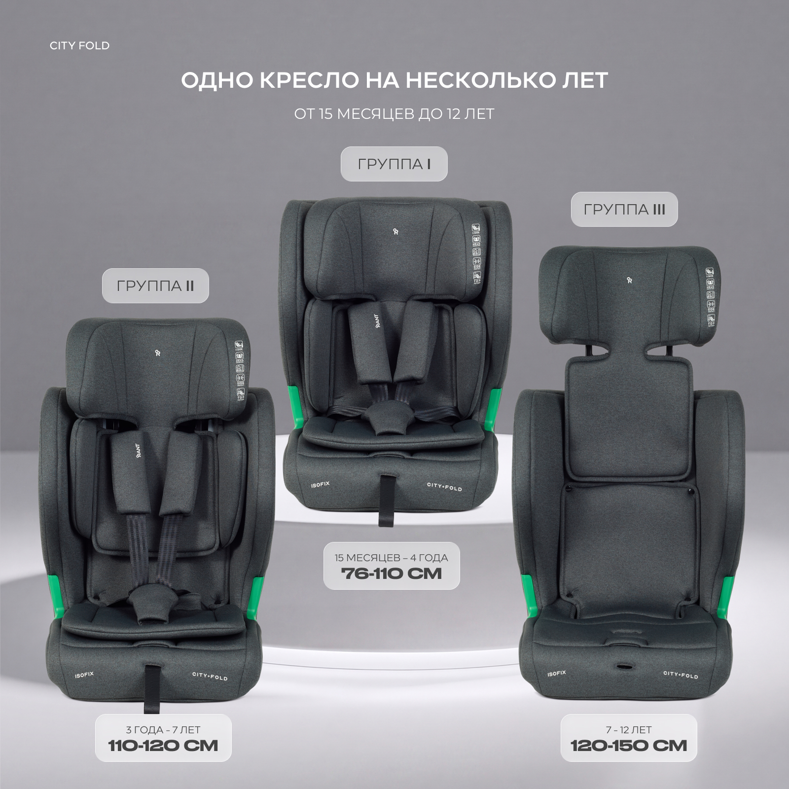 Автокресло Rant City+Fold Isofix 1/2/3 (9-36 кг) серый - фото 4