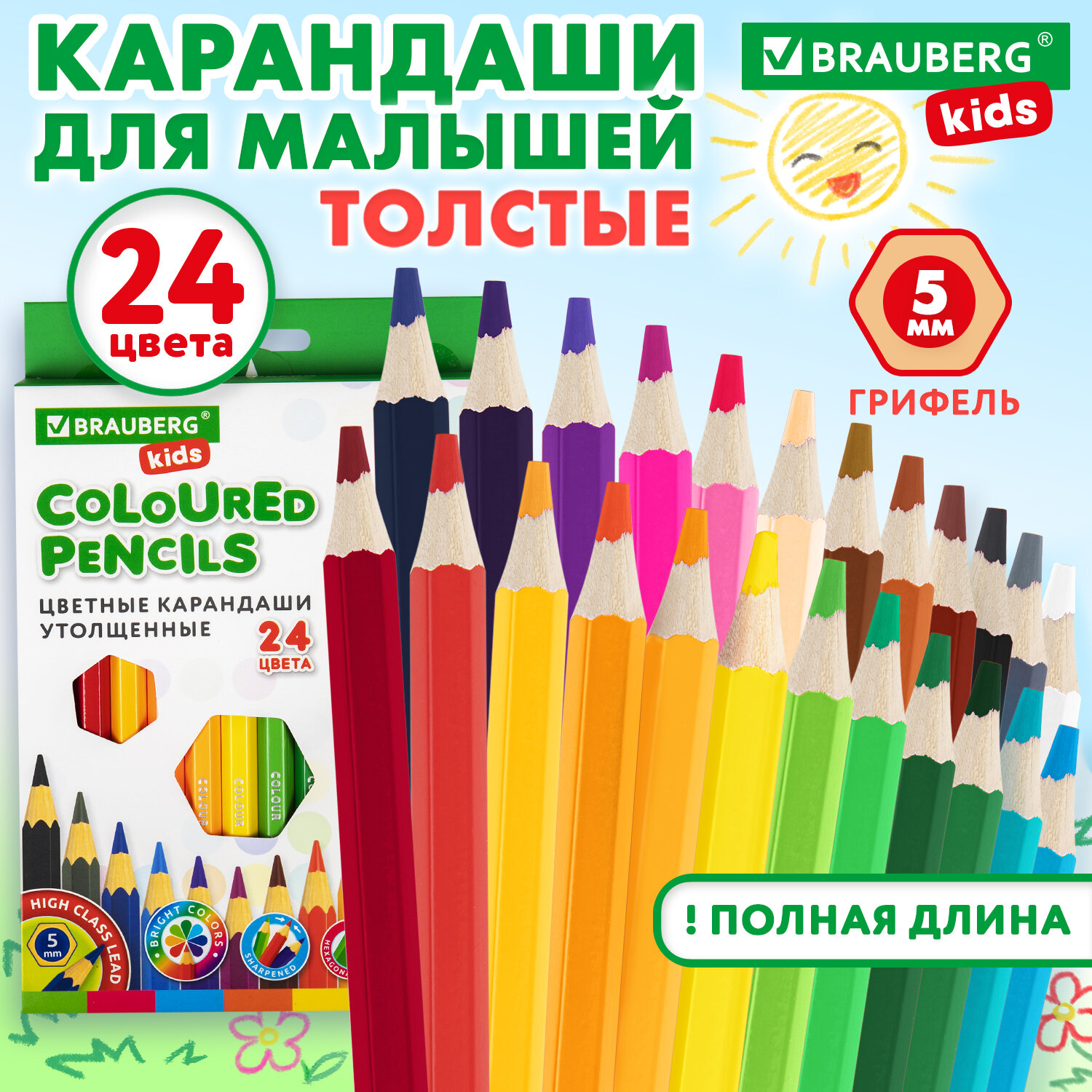 Карандаши цветные Brauberg 24 шт. - фото 1