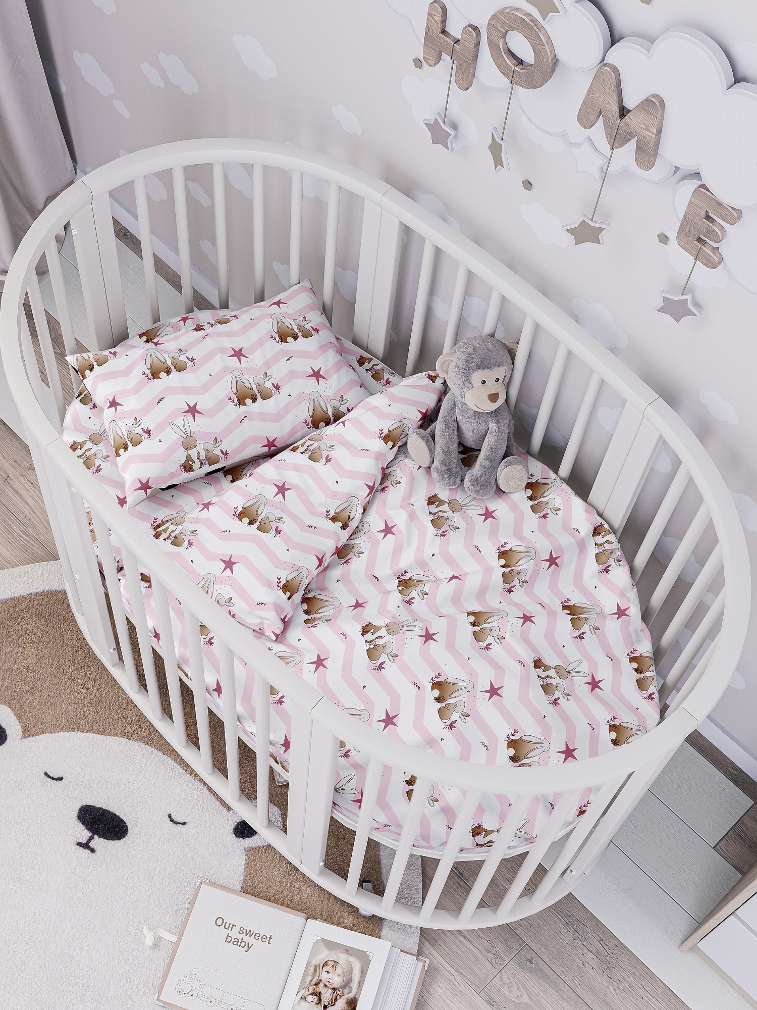 Комплект постельного белья Lemony kids Зайчики розовые детский 3 предм. - фото 2