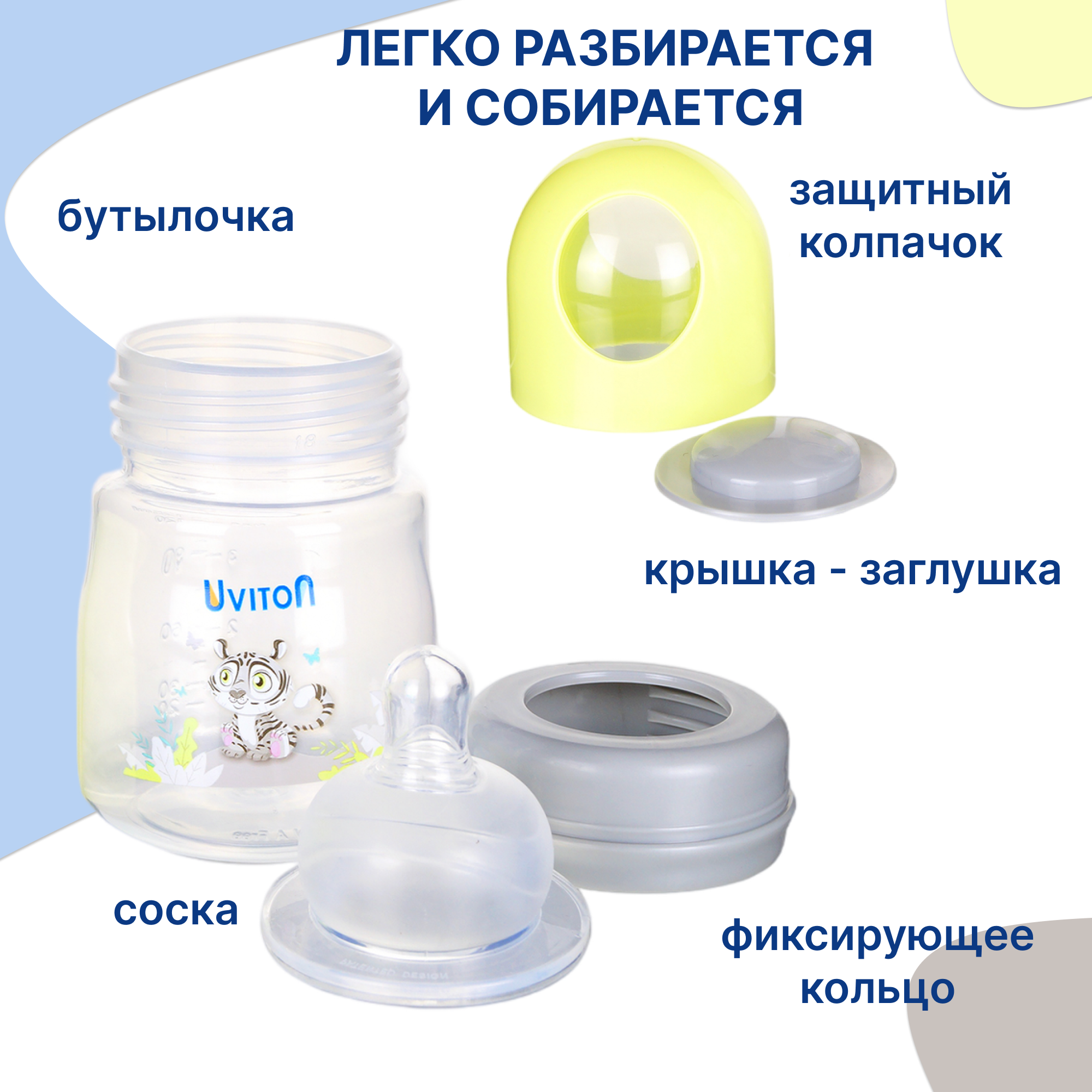 Бутылочка Uviton Anti-Colic 125 мл 1 шт. в ассортименте - фото 3
