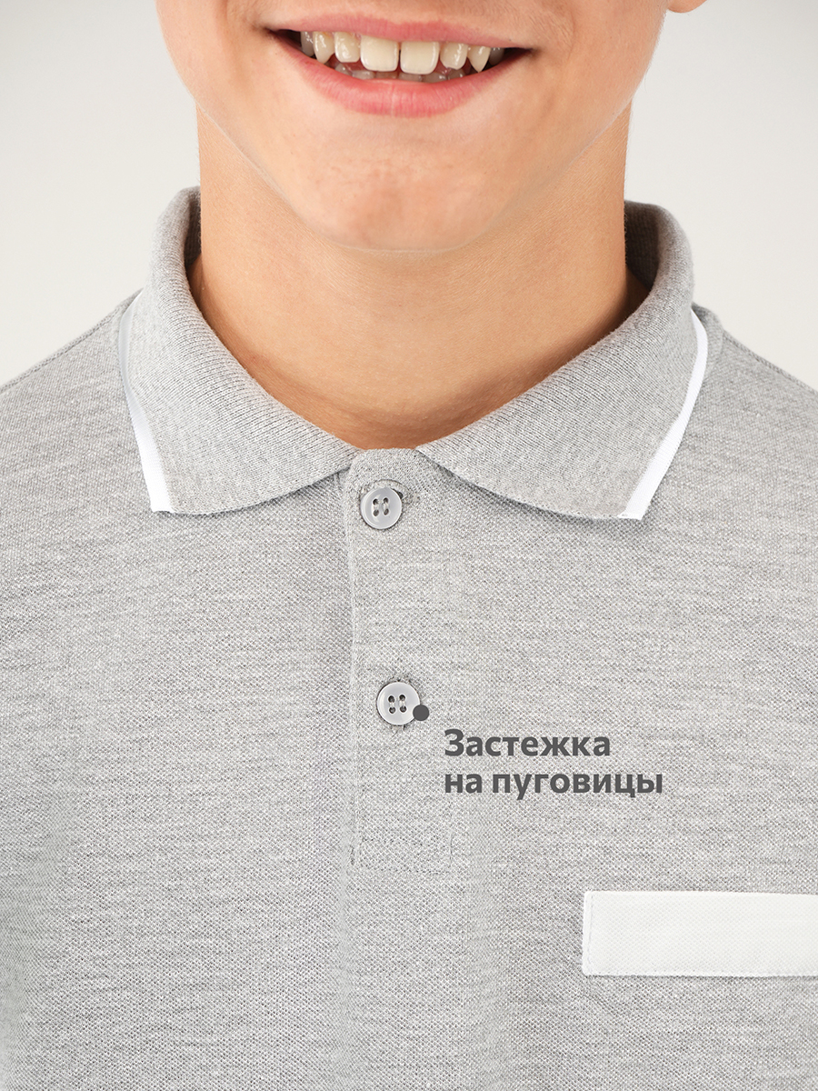 Рубашка-поло HappyFox HF77146серыймеланж.с.белой.полоской - фото 4
