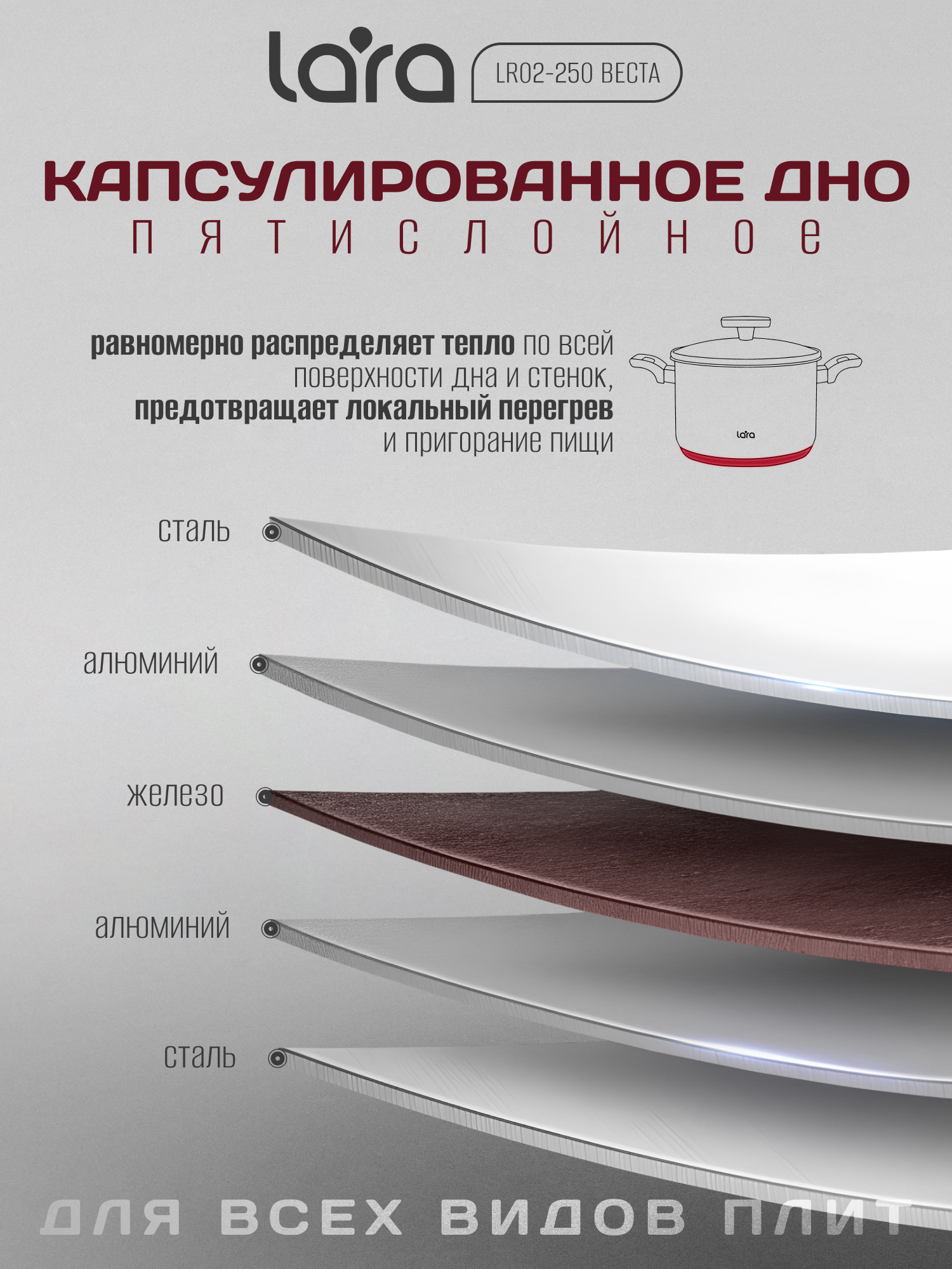 Кастрюля LARA LR02-250 Серия Веста 6,5 л - фото 4