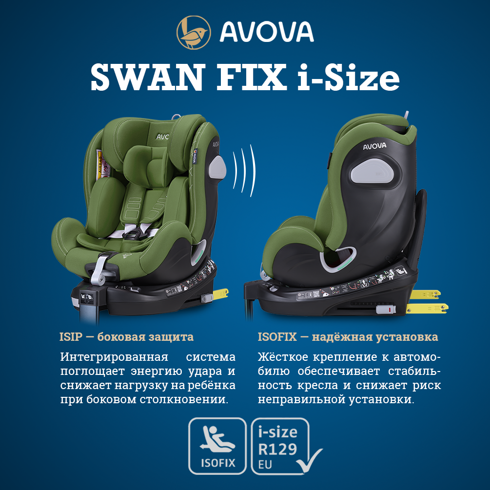 Автокресло Avova Swan Fix i-size Isofix 0+/1/2 (0-25 кг) зеленый - фото 3