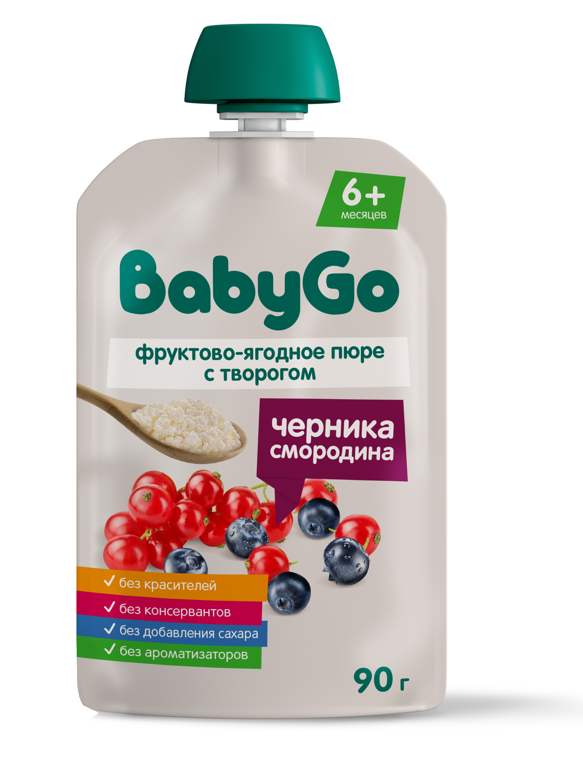 Пюре BabyGo с творогом черникой и смородиной с 6 мес 90 г - фото 1
